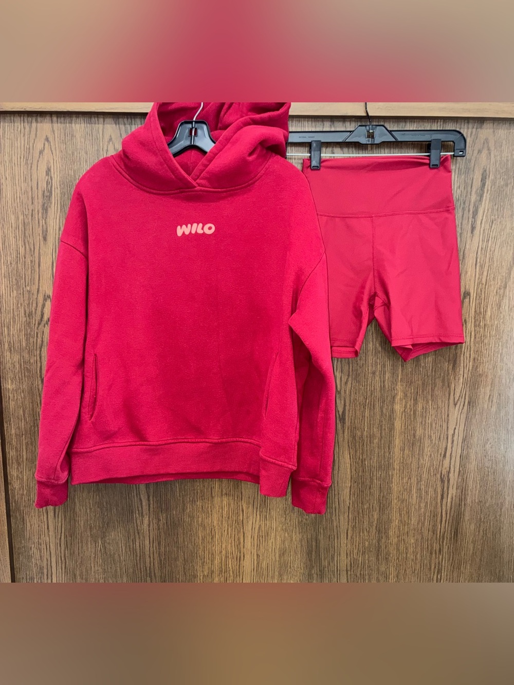 WILO The Label Wellness Club Hoodie & Biker Shorts Set Burgundy Women’s Small